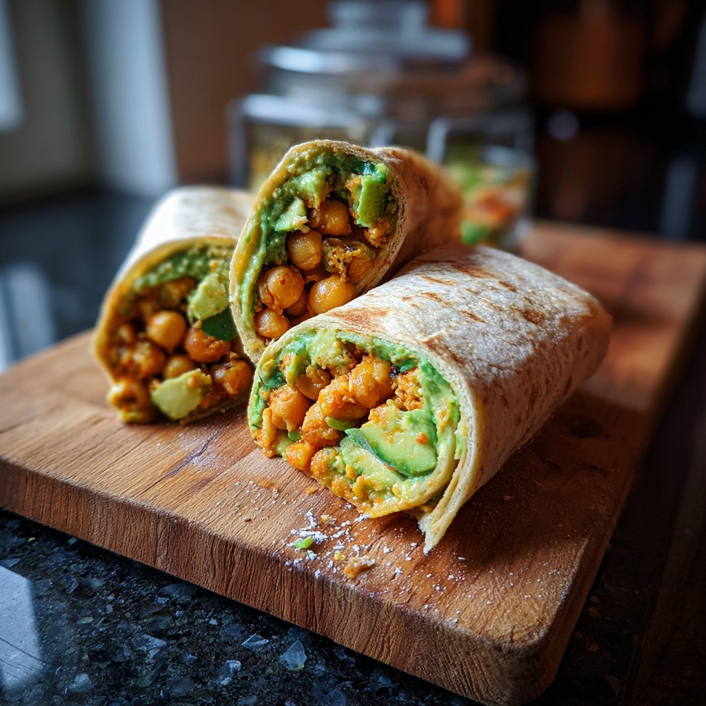 Scharfe Kichererbsen- und Avocado-Wraps