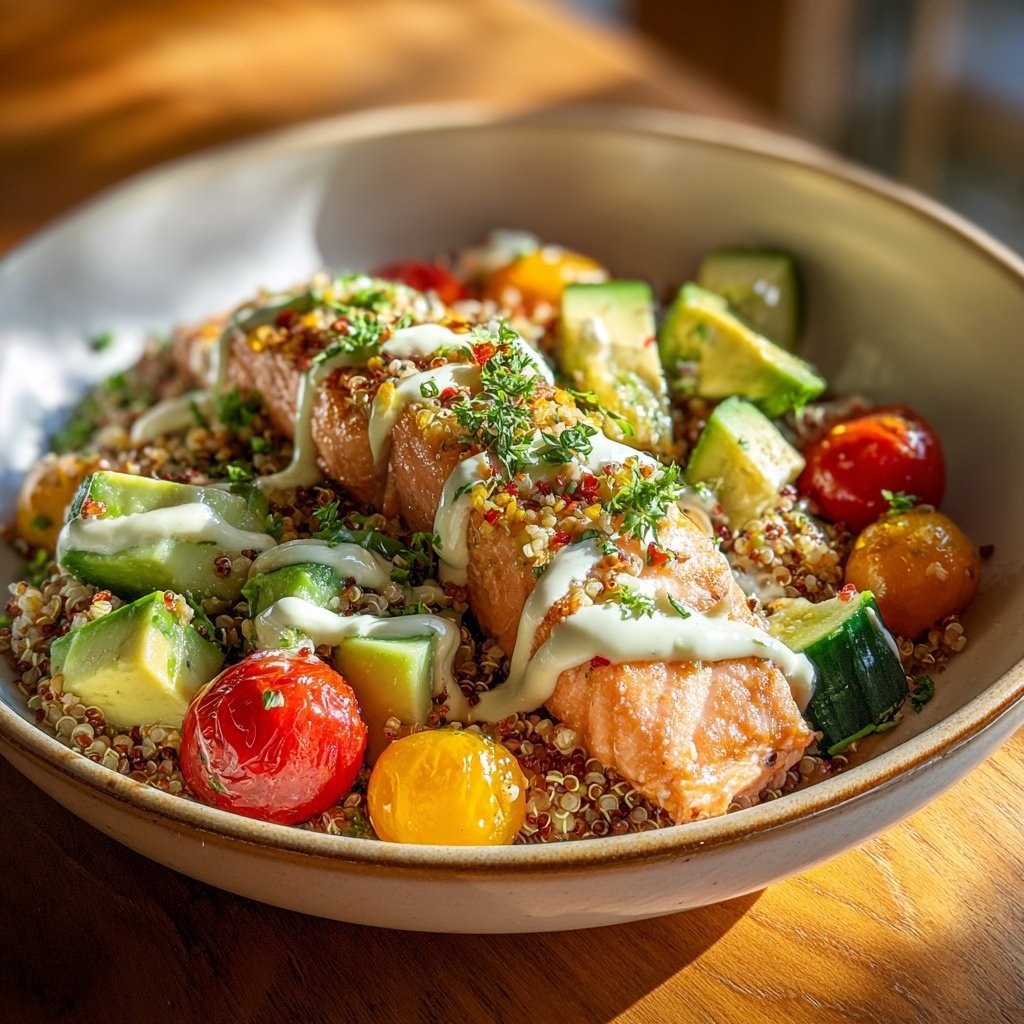 Würzige Quinoa-Bowl mit Lachs