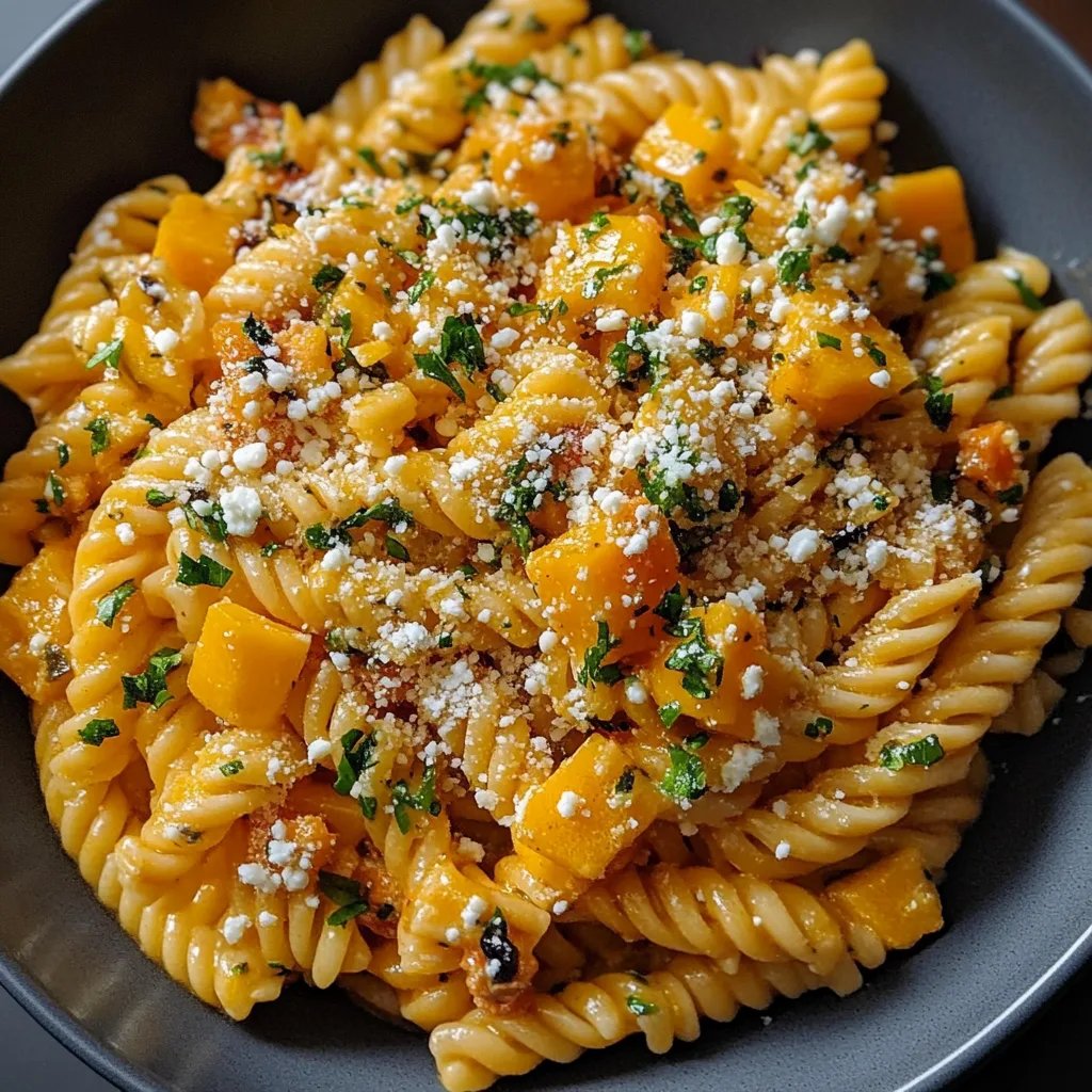 Kürbis Nudeln mit Feta