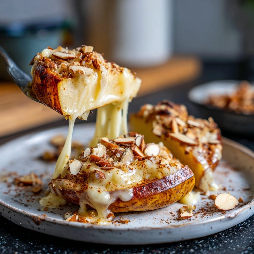 Bratapfel-Raclette mit Zimt, Vanillesoße und Mandeln​