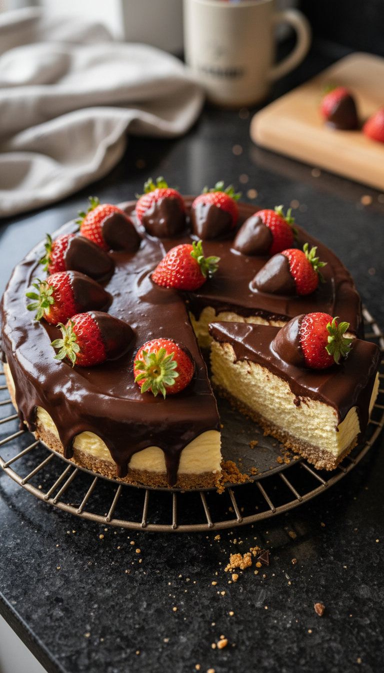 Schokoüberzogener Erdbeer Käsekuchen​