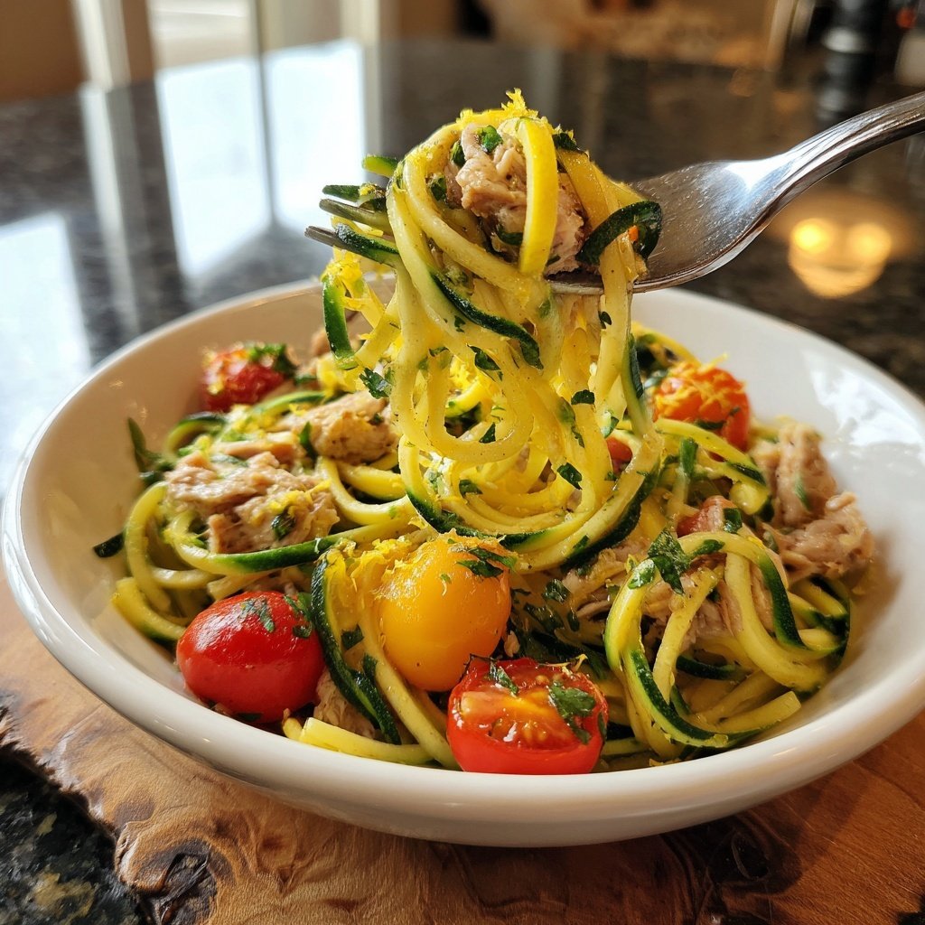 Zucchini-Nudeln mit Zitrone und Pute