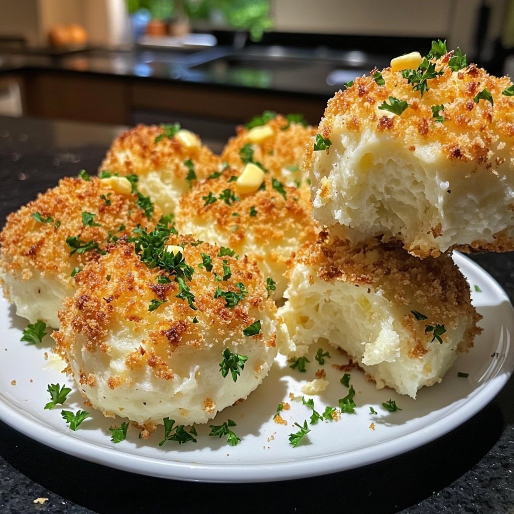 Kartoffelknödel mit Butterbröseln und Petersilie
