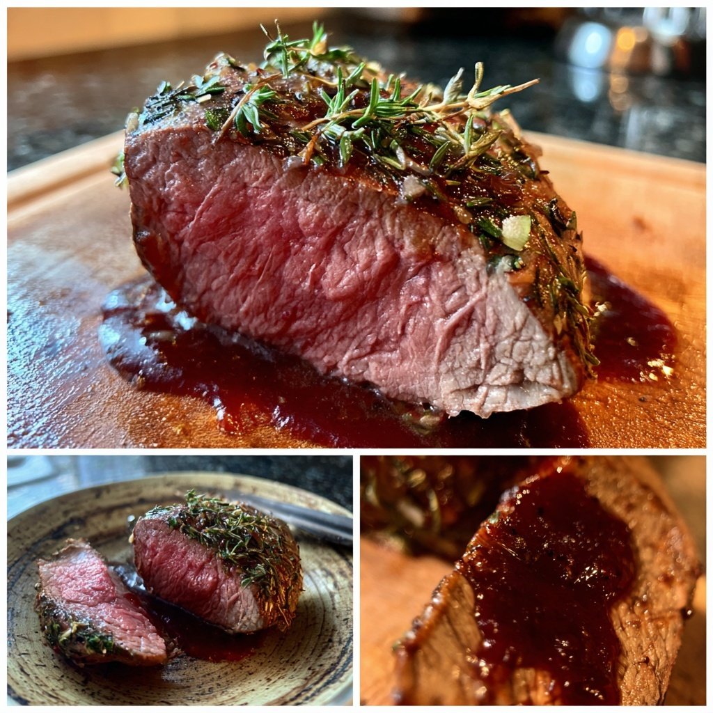 Rinderfilet mit Kräuterkruste und Rotwein-Specksauce