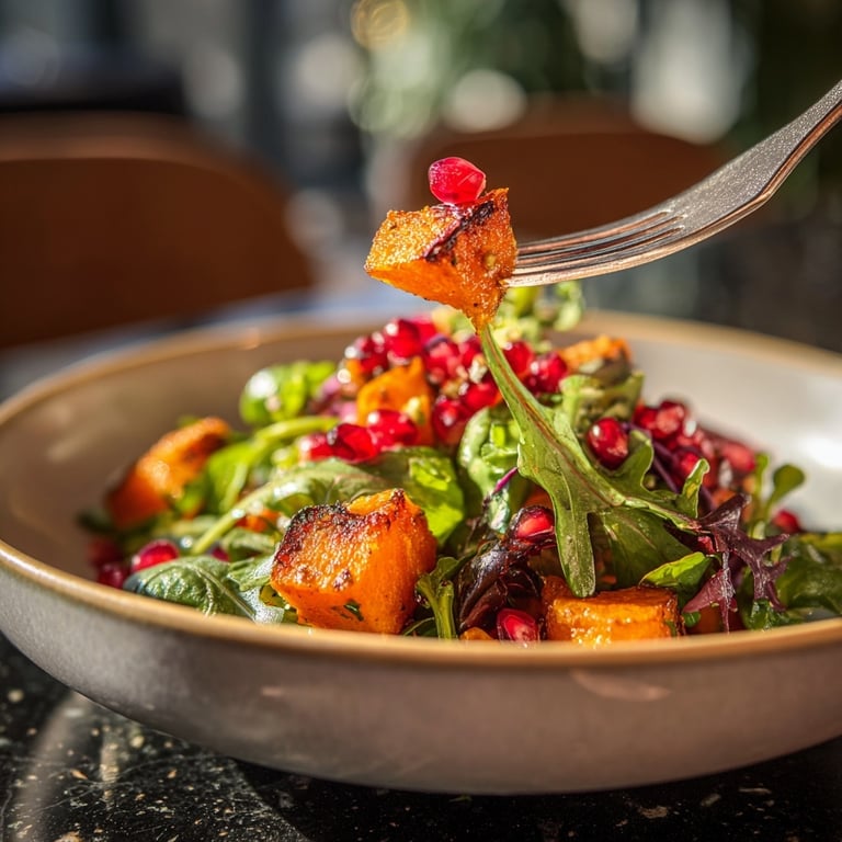 Herbstlicher Salat mit Kürbis und Granatapfelkernen