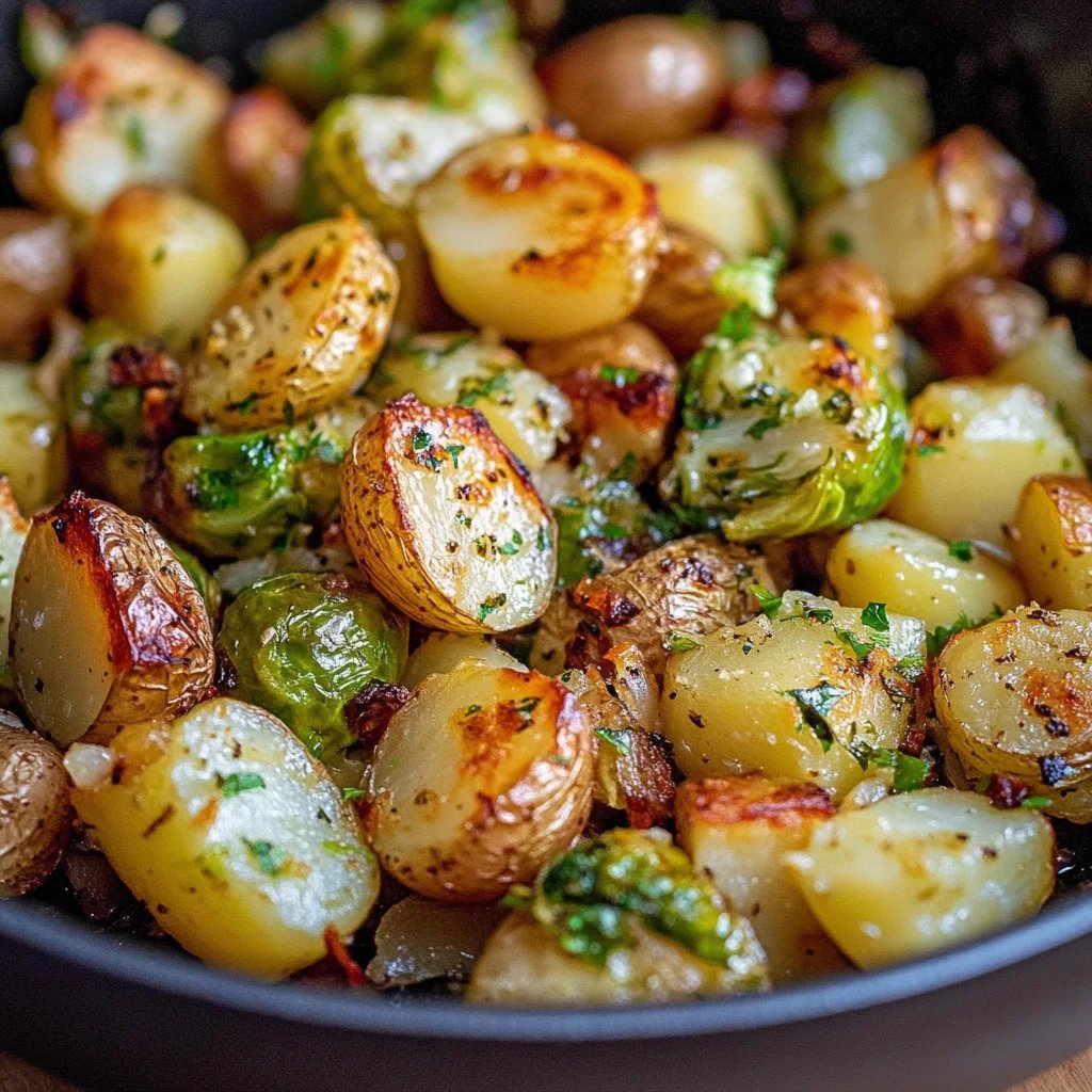 Knoblauch-Rosenkohl-Kartoffeln