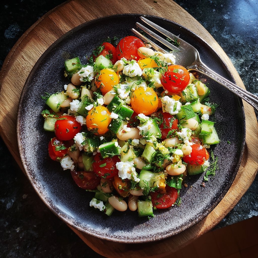 Gurken- und Bohnen-Salat mit Feta