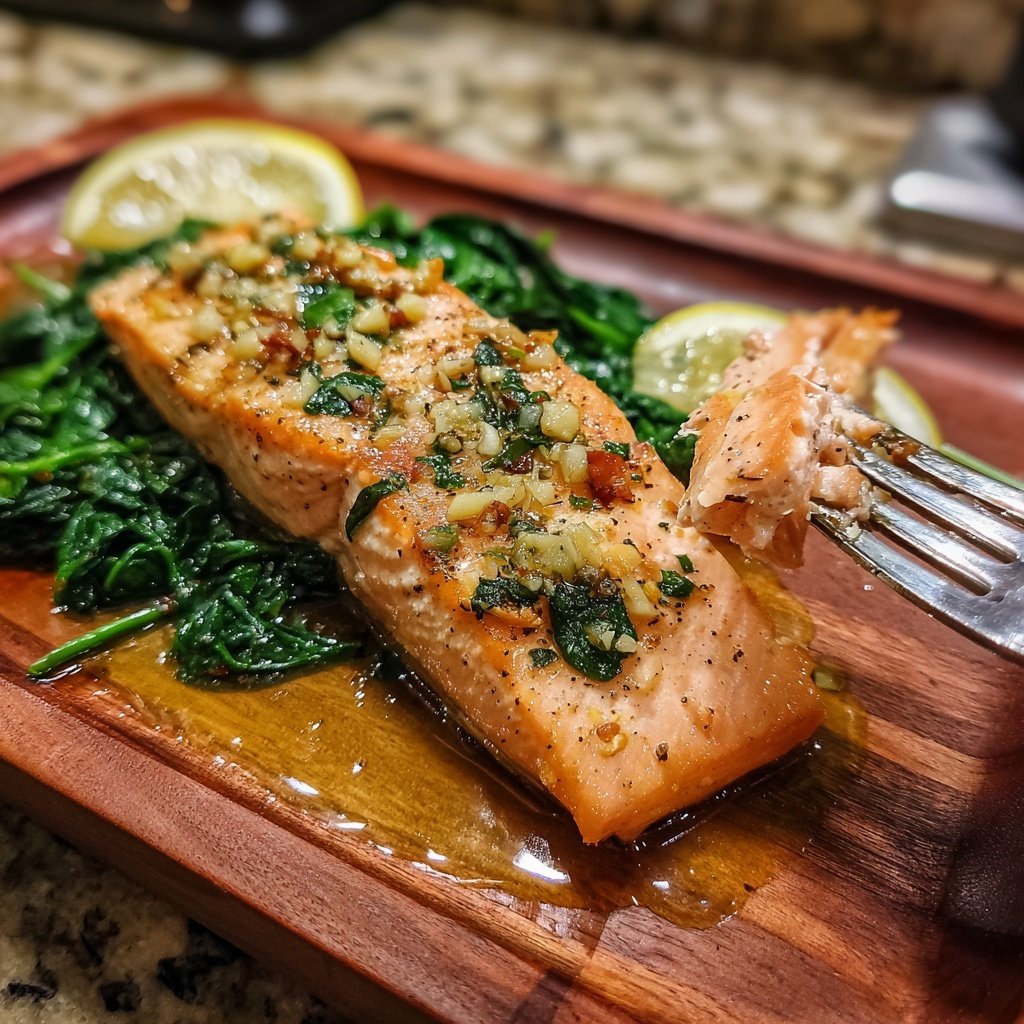 Knoblauch-Zitronen-Lachs mit Spinat