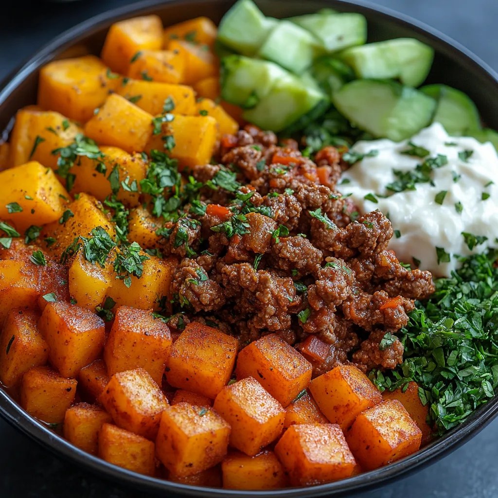 Virale Schüssel mit Hüttenkäse, Süßkartoffel und Hackfleisch: Ein Unglaubliches Ultimatives Rezept