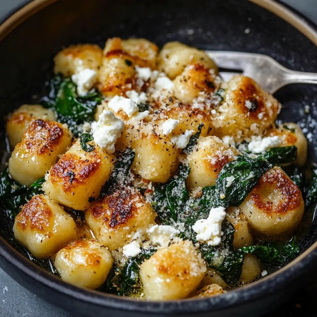 Knusprige Gnocchi mit Spinat und Feta